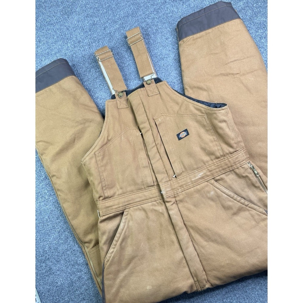 Vintage Dickies Quilted Overalls Mens LT Brown Insulated Duck Canvas Zip Work